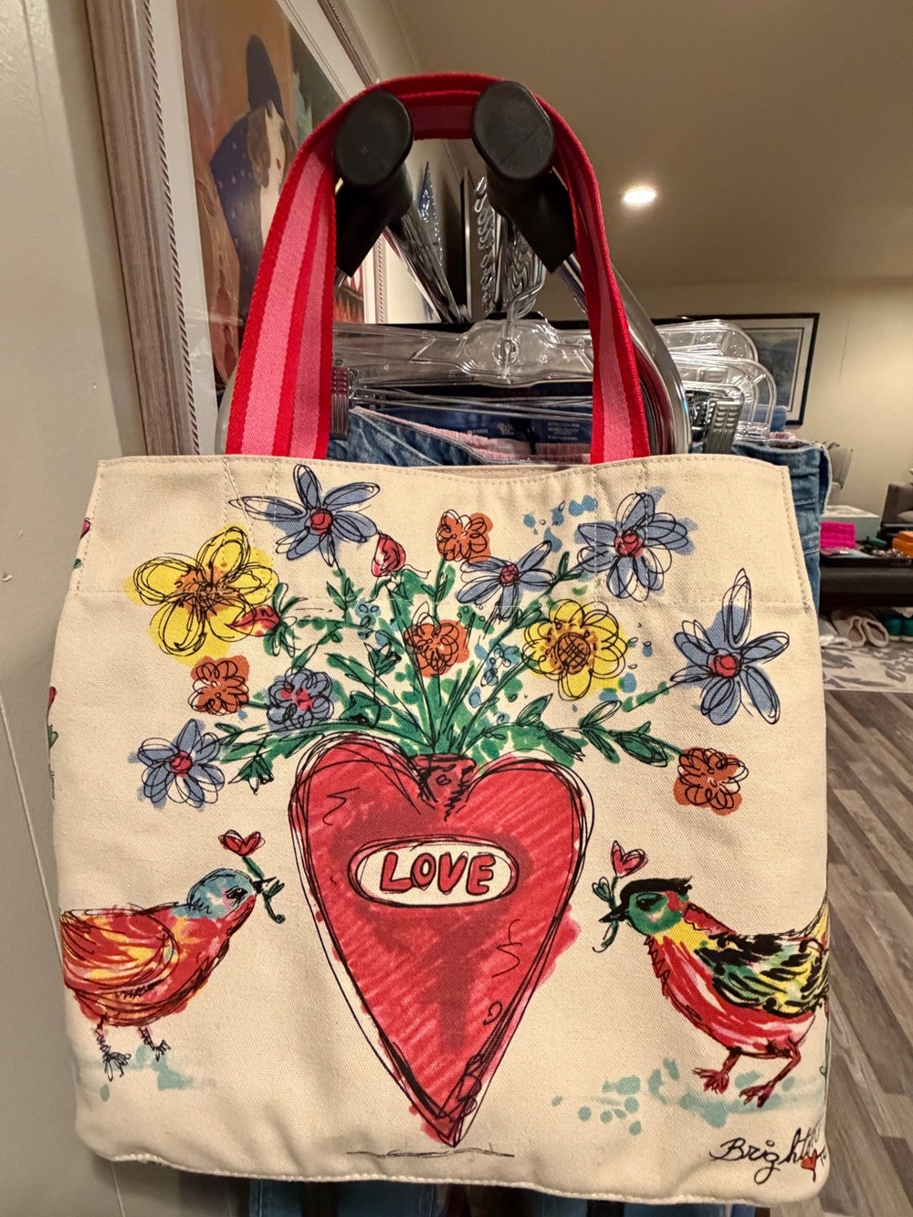 Brighton Canvas Floral Heart Tote with 'LOVE' Graphic